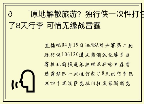 🌴原地解散旅游？独行侠一次性打包了8天行李 可惜无缘战雷霆